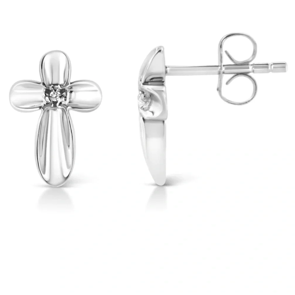 Haus of Brilliance 925 Sterling Silver Diamond Accent Floral Cross Stud Earrings